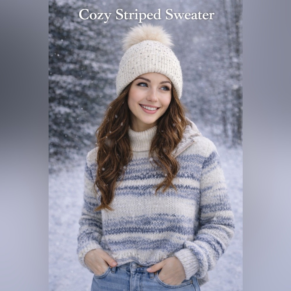Wild Fable Blue and White Knit Crop Sweater